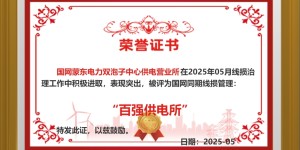 国网新城区供电公司双泡子中心供电营业所5次斩获国家电网公司线损“百强所”称号